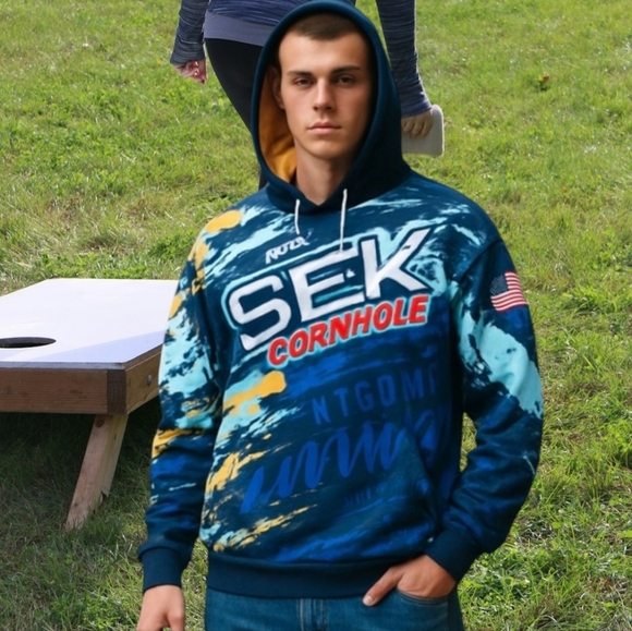 Berserk Colorful blue Kansas Cornhole Rare Graphic Hoodie Sz xL - Picture 10 of 10